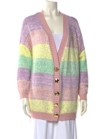 Pre-owned Olivia Rubin Striped V-neck Sweater In Pink
