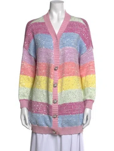 Pre-owned Olivia Rubin Striped V-neck Sweater In Pink