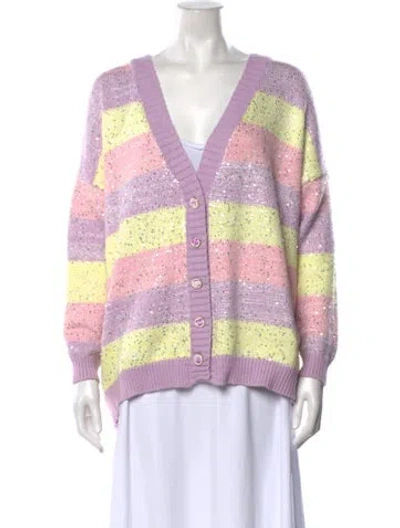 Pre-owned Olivia Rubin Striped V-neck Sweater In Pink