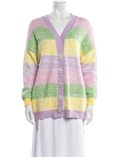 Pre-owned Olivia Rubin Striped V-neck Sweater In Purple