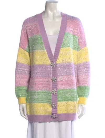 Pre-owned Olivia Rubin Striped V-neck Sweater In Purple