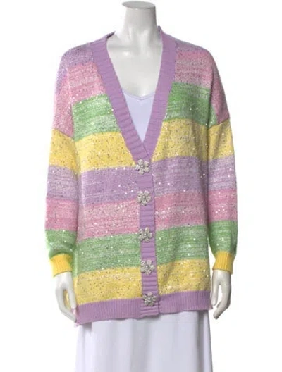 Pre-owned Olivia Rubin Striped V-neck Sweater In Purple