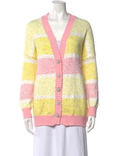 Pre-owned Olivia Rubin Striped V-neck Sweater In Yellow
