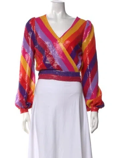 Pre-owned Olivia Rubin Striped V-neck Top In Pink