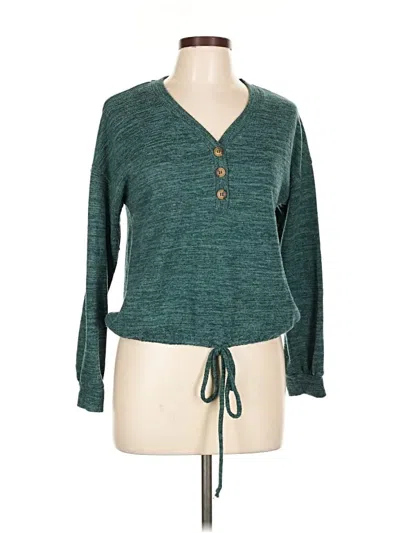 Pre-owned Olivia Sky Long Sleeve Henley Shirt In Teal