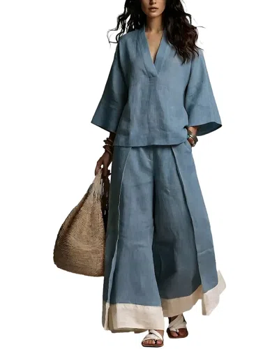 Olivia Taylor 2pc Blouse & Pant Set In Blue