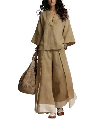 Olivia Taylor 2pc Blouse & Pant Set In Brown