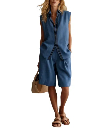 Olivia Taylor Linen Top & Short Set In Blue