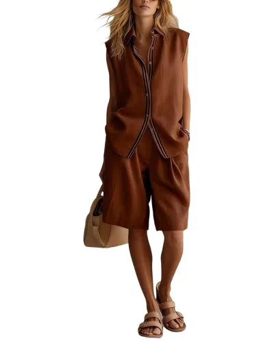Olivia Taylor Linen Top & Short Set In Brown