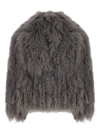 Olivia V Curly-textured Jacket In Gray