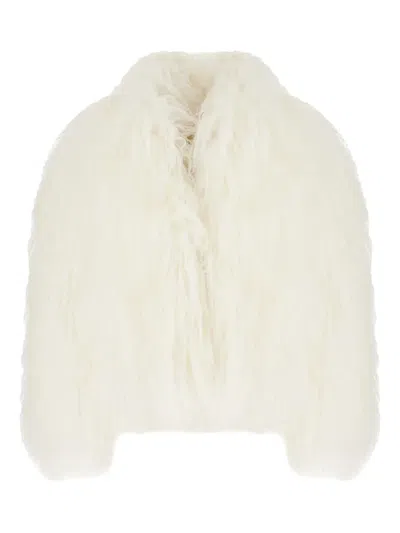 Olivia V Goat Fur Long-sleeves Jacket In White