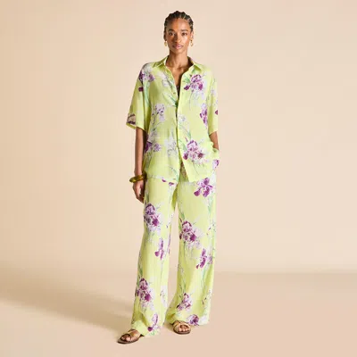 Olivia Von Halle Alabama Sundial Green Floral Pyjamas In Silk-chiffon