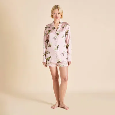 Olivia Von Halle Alba Elda Pink Moth Pajamas