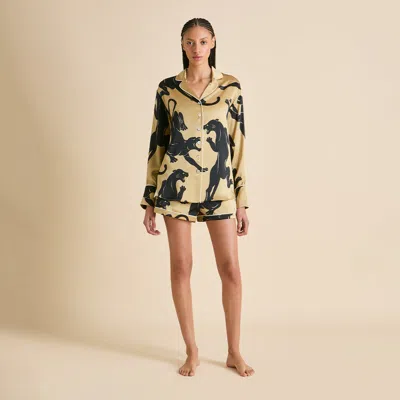 Olivia Von Halle Alba Perriand Gold Panther Pajamas