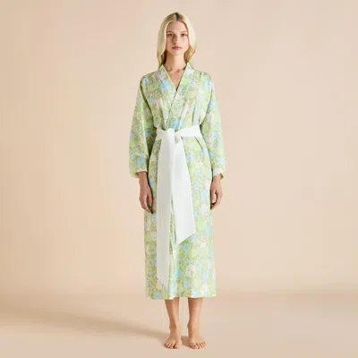 Olivia Von Halle Amaya Hester Green Floral Dressing Gown In Cotton-silk