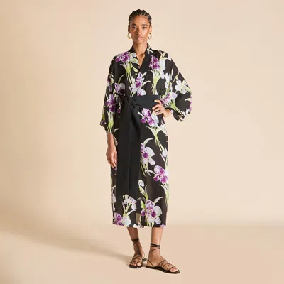 Olivia Von Halle Amaya Seaholly Black Floral Dressing Gown In Silk-chiffon