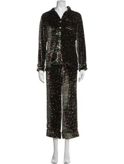 Pre-owned Olivia Von Halle Animal Print Pajamas In Black/green