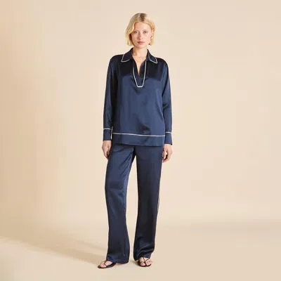 Olivia Von Halle Anita Navy Pajamas In Blue