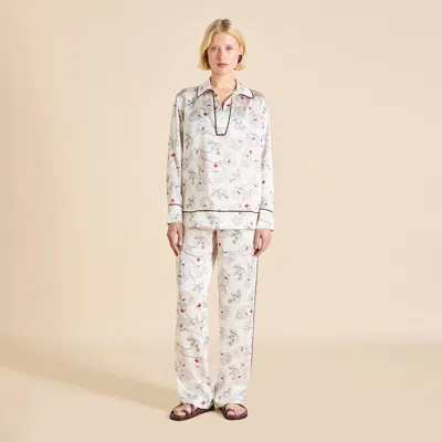 Olivia Von Halle Anita Rosalia Ivory Floral Pajamas In White