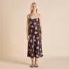 Olivia Von Halle Artemis Brigham Black Strawberry Slip Dress In Black