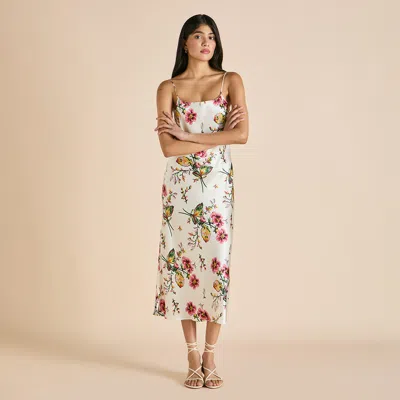 Olivia Von Halle Artemis Maugham Ivory Floral Slip Dress In Silk Satin