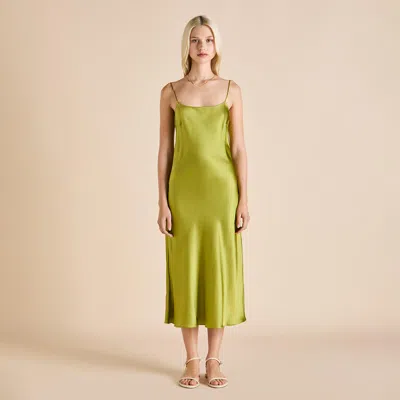 Olivia Von Halle Artemis Olive Green Slip Dress