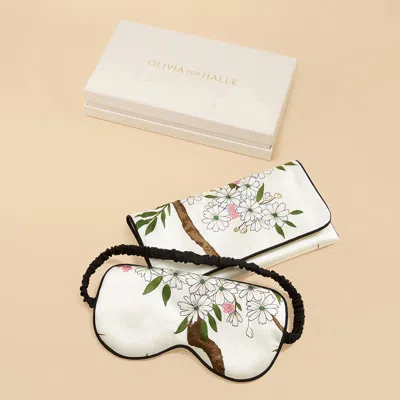 Olivia Von Halle Audrey Ana Ivory Blossom Eye Mask In Silk Satin In White