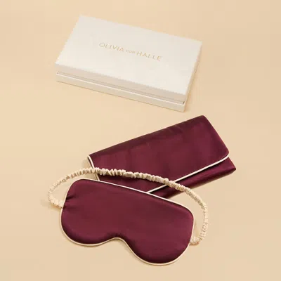 Olivia Von Halle Audrey Burgundy Eye Mask In Silk Satin