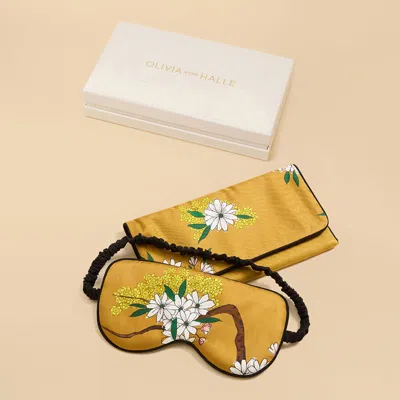 Olivia Von Halle Audrey Carmena Yellow Blossom Eye Mask In Silk Twill