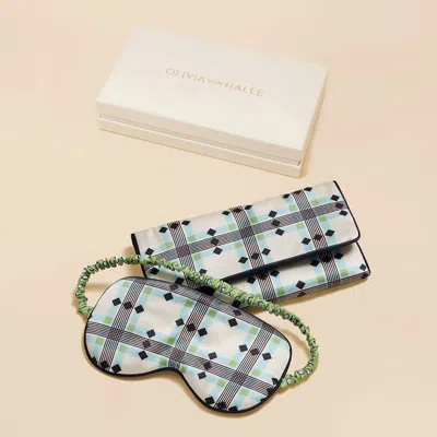 Olivia Von Halle Audrey Cini Green Geometric Eye Mask In Orange