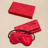 Olivia Von Halle Audrey Costes Red Figures Eye Mask In Silk Satin In Brown