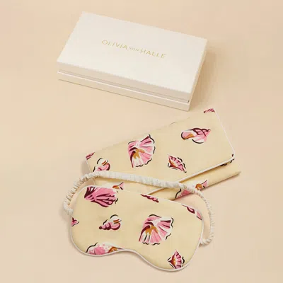 Olivia Von Halle Audrey Helios Yellow Seashell Eye Mask In Cotton-silk