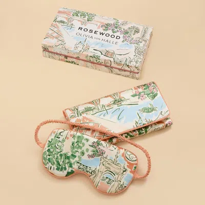 Olivia Von Halle Audrey Mansion Peach Landscape Eye Mask In Orange
