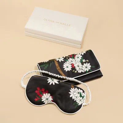 Olivia Von Halle Audrey René Black Blossom Eye Mask In Silk Satin