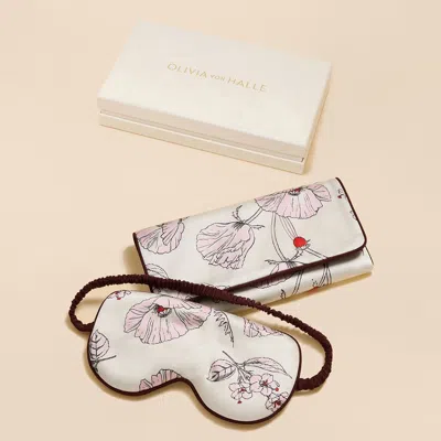 Olivia Von Halle Audrey Rosalia Ivory Floral Eye Mask In Metallic