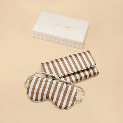 Olivia Von Halle Audrey Solene Beige Stripe Eye Mask In Silk Satin