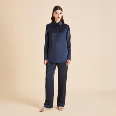 Olivia Von Halle Bacall Navy Pajamas In Blue