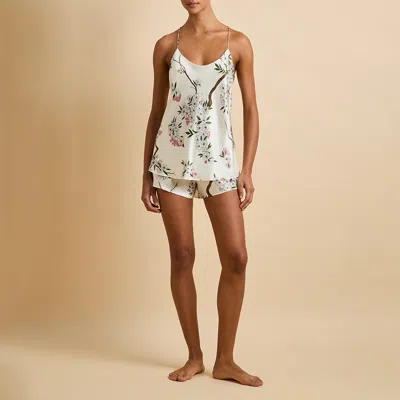 Olivia Von Halle Bella Ana Ivory Blossom Camisole Set In Silk Satin In White