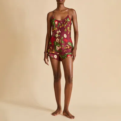 Olivia Von Halle Bella Florian Red Floral Camisole Set In Silk Twill