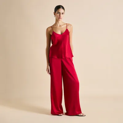 Olivia Von Halle Bliss Ruby Camisole Set In Silk Satin In Red