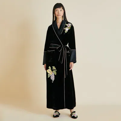 Olivia Von Halle Capability Aquila Silk Velvet Robe - L-xl In Black