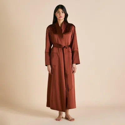 Olivia Von Halle Capability Astrid Bronze Embellished Robe In Brown