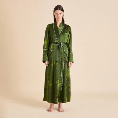 Olivia Von Halle Capability Cosmos Green Leopard Robe