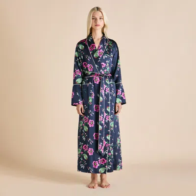 Olivia Von Halle Capability Madison Navy Floral Robe In Navy Blue