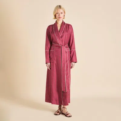 Olivia Von Halle Capability Palazzo Burgundy Polka Dot Robe