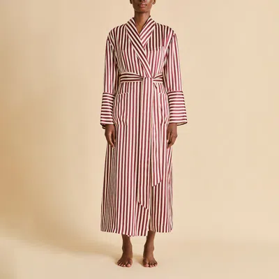 Olivia Von Halle Capability Soren Burgundy Stripe Robe In Silk Satin