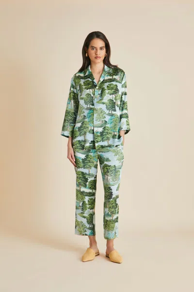 Olivia Von Halle Casablanca Hyde Park Green Pyjamas In Silk Satin