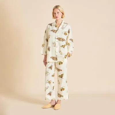 Olivia Von Halle Casablanca Opaline Cream Moth Pajamas In White