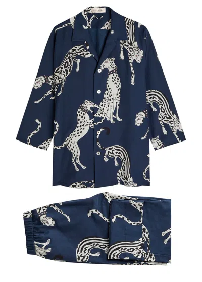 Olivia Von Halle Casablanca Printed Cotton-blend Pyjama Set In Blue