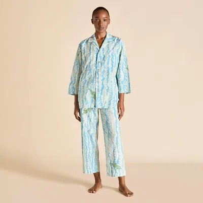Olivia Von Halle Casablanca Sirena Blue Wave Pyjamas In Cotton-silk